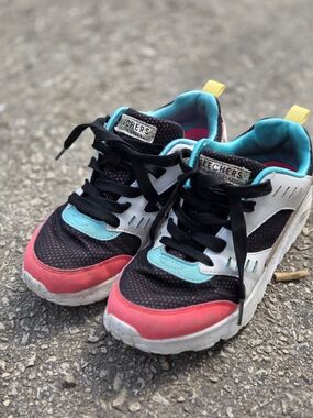 Skechers Youth Black, Pink, Teal & Yellow Accent Sneakers